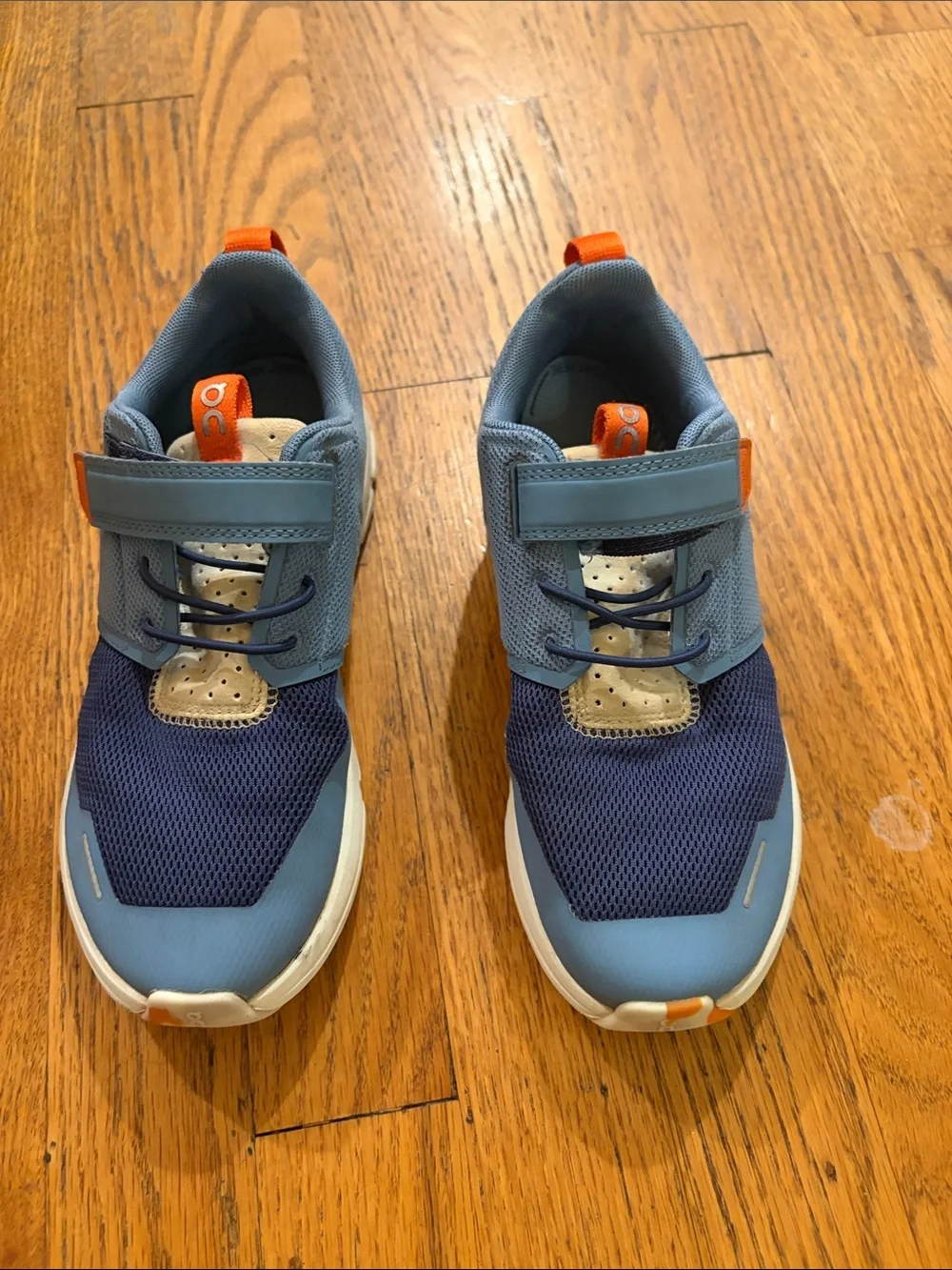 Kids Navy and Light Blue Sneakers with Orange Trim